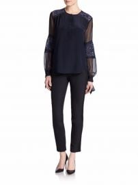 Rebecca Taylor Silk Lace-Panel Top at Saks Fifth Avenue